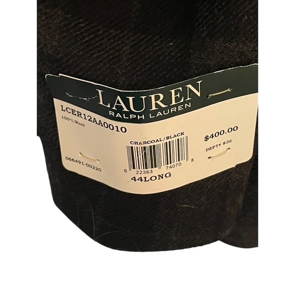 Ralph Lauren Plaid Wool Blazer Charcoal Black Checkered Sport Coat 44 Long - Picture 3 of 4